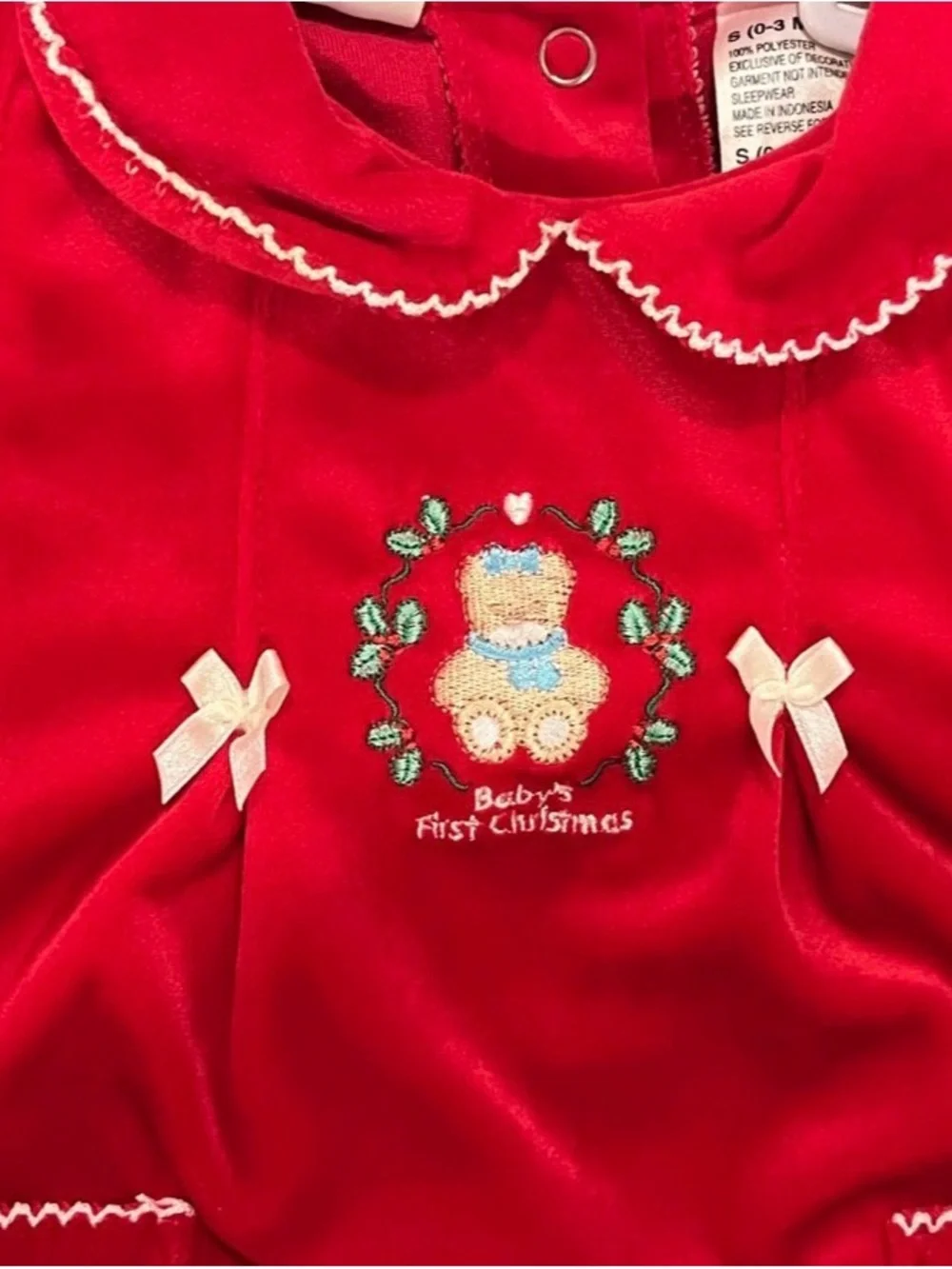 Baby Red Velvet One-Piece Romper - Holiday Bear Design